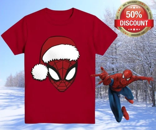 Marvel SPIDERMAN Red Santa T-shirt Boys Size XL 14-16 Spidey NEW - Picture 1 of 15