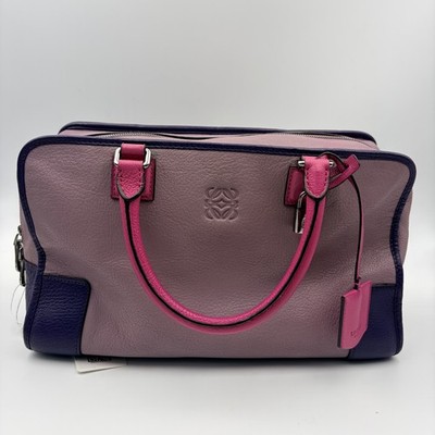 LOEWE Anagram Amazona Boston Hand Bag Purple Color-block Top Handle Bag USA