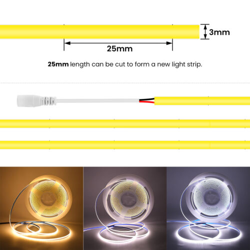 COB LED Strip Lights High Density Flexible Tape Self Adhesive Band 5V 12V 24V - Picture 3 of 28