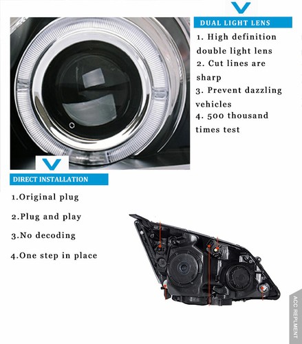 For Honda CR-V 2007-2011 HID Headlight Assembly LED DRL yellow Turn Signal - Picture 8 of 13