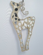 Large Deer Christmas Ornament Mirrored Mosaic Silver Glitter 8.5 Inch
