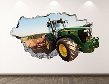 Green Tractor Wall Decal Art Decor 3D Smashed Truck Kids Room Sticker BL189