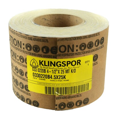 Klingspor Abrasive  220 Grit Sandpaper Roll 033220B 4 1/2 X 25  0330220B4.5X25K