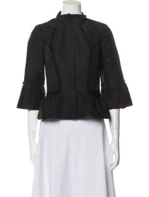 Diane von Furstenberg Evening Jacket Women XS Black Ruffle Embellishment Zip Up
