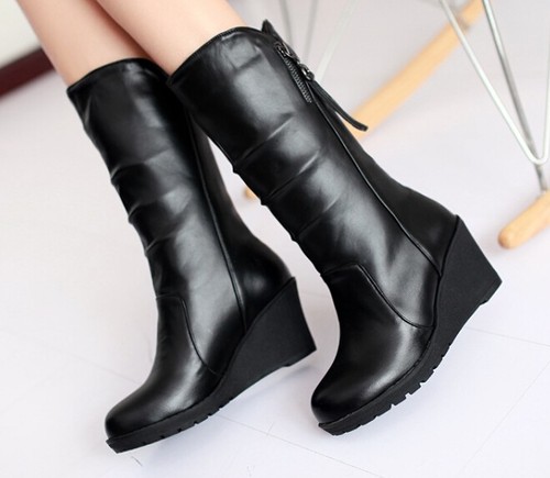 stivali invernali comodi eleganti zeppa 4.5 cm pelle sintetica nero 8824 |  eBay