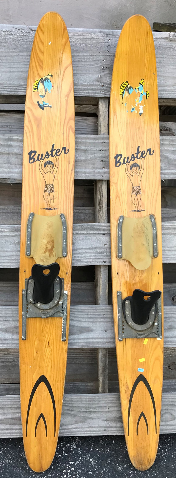 VINTAGE PAIR CYPRESS GARDENS BUSTER 57" WOOD WATER SKIS USED eBay