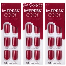 Kiss Impress Press On Manicure Short Length Nails 30 Count Red Velvet x 3 Pks