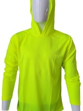 Neon Yellow Long Sleeve Safety Shirt With Hoodie, Polyester Birdeye mesh fabric