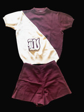 1970s Cheerleader Outfit Uniform Supply Co Wool 40 Burgundy White Vintage