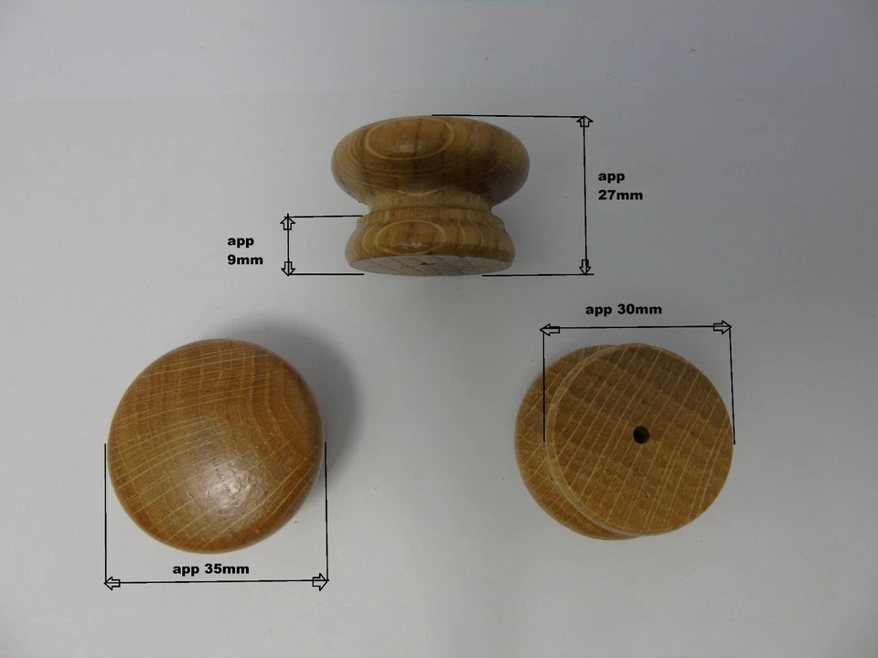 35mm OAK Solid Wood Wooden KNOBS lacquered handle drawer cupboard furniture - Image 4 of 4