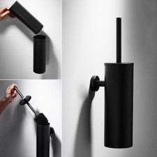 Matte Black Toilet Brush Set Cleaning Cup W/ Base Installation Wall Mount SUS304