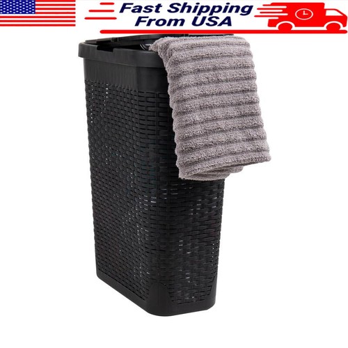 40L Wicker Laundry Hamper W/ Lid Easy Carry Handles Space Saving Large New