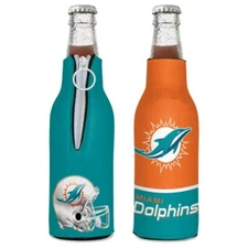 MIAMI DOLPHINS 2 SIDED BOTTLE HOLDER COOZIE KOOZIE COOLER WITH ZIPPER NFL