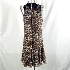 MSK Brown and Black Ruffled Halter Midi Sundress Woman's Size 10 Leopard Print