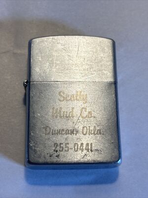 Vintage Advertising Scotty Mud Co Duncan Okla Silver Tone Flip Top Lighter Korea