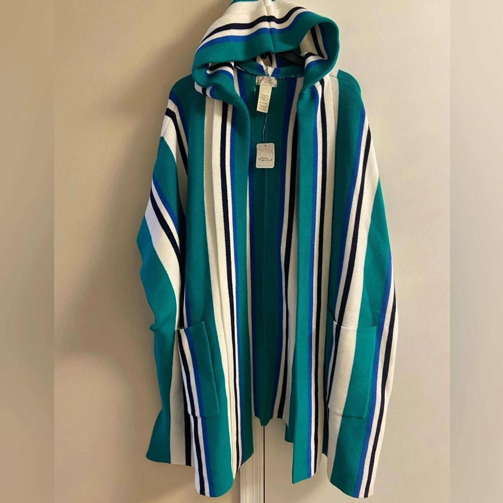 Free people Kelly combo all I need striped knit hooded poncho NWT One Size
