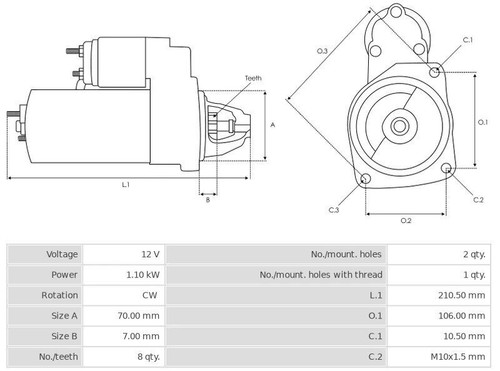 Starter Motor 12V/1.1Kw 8t CW NISSAN MICRA II 1.0 i 16V JS1315 - Picture 7 of 7