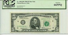 FR 1969-H* Star 1969 $5 Federal Reserve Note 66 PPQ GEM NEW