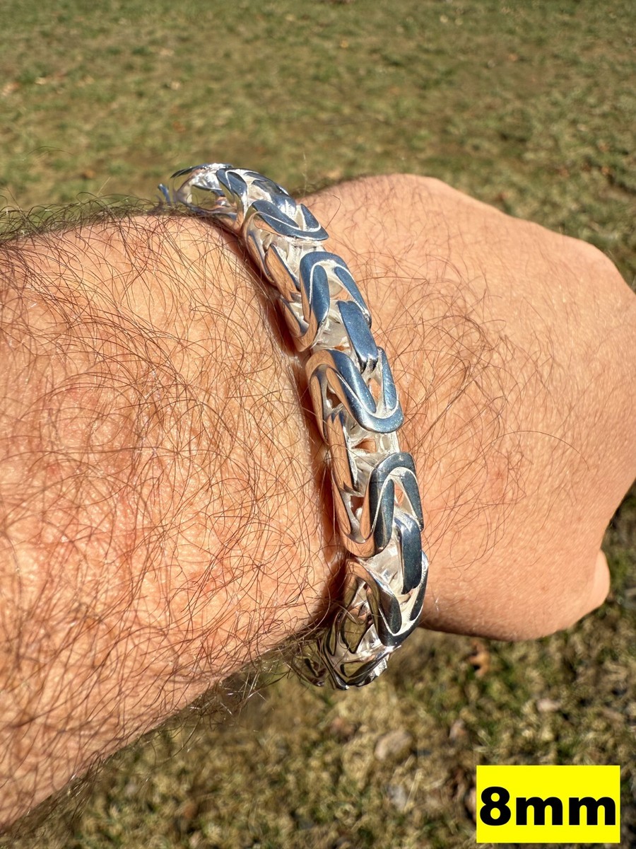 Real Solid 925 Silver Handmade Byzantine Heavy Mens Bracelet 5mm