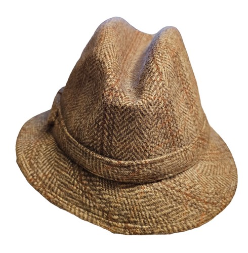 Vintage Newport Wool Blend Herringbone Fedora L Classic Stylish Old World - Picture 5 of 10