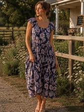 Knox Rose Blue Floral Midi Dress Cottagecore Prairie Boho Small