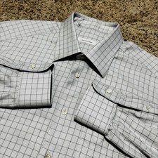Ermenegildo Zegna Dress Shirt Men's Size 17 - 43 White Windowpane Button Down
