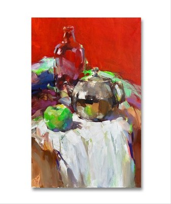 Oil painting Green Apple Ukrainian painter canvas Unframed original still life
