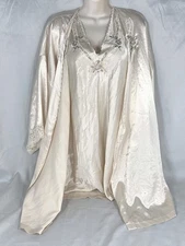 Val Mode Off White Lingerie Peignoir Robe & Short Nightgown Set Small Vtg 90’s