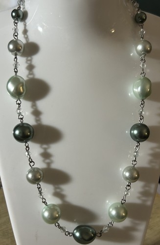 Lia Sophia 15” Smokey Gray/Blue Faux Pearls Cable Chain Adjustable Necklace - Picture 2 of 7