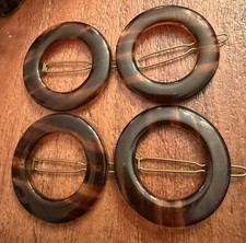Vintage Plastic Tortoiseshell Hair Barrettes Set of 4 Round Circle Hair Clips