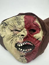 Rotting Flesh Zombie Latex Mask w/ Hood Halloween Horror Prop Two-Tone Ghoul