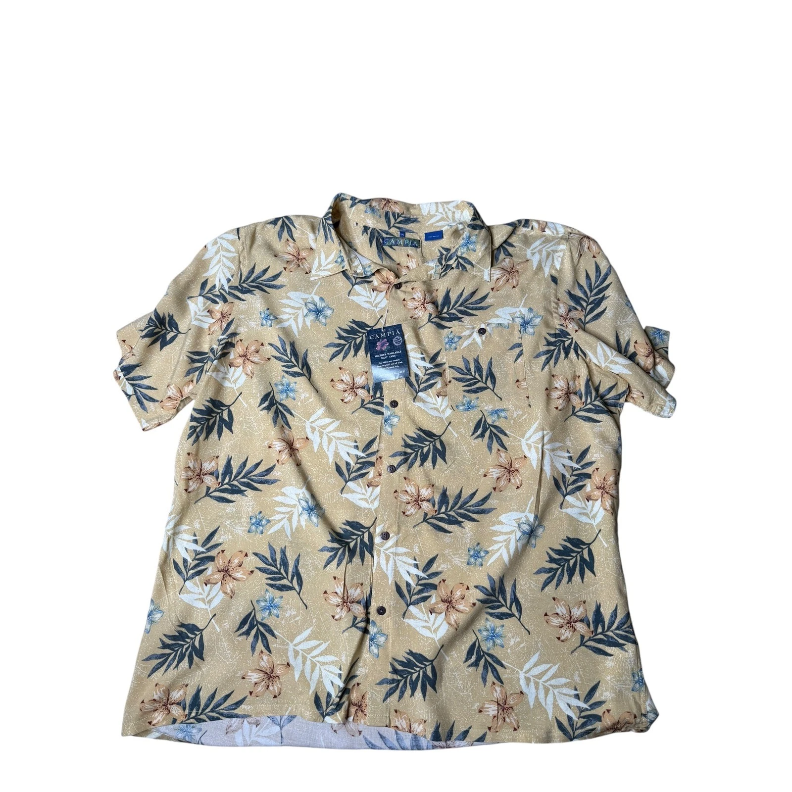 Campia Floral Hawaiian Shirt - Rayon Button Up - Men's XXL