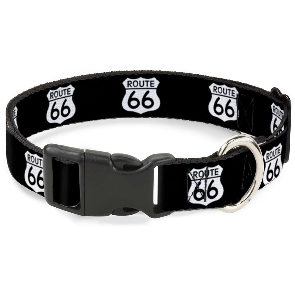 Plastic Clip Collar ROUTE 66 Highway Sign Repeat Black/White Medium 11-16.5"