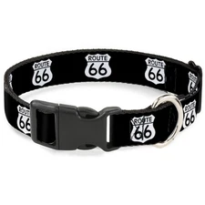 Plastic Clip Collar ROUTE 66 Highway Sign Repeat Black/White Medium 11-16.5"