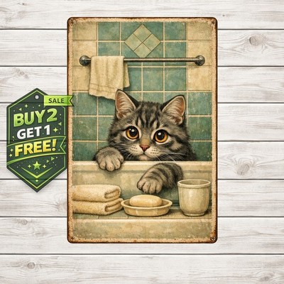Stylish Black Cat Art Piece Suitable for Bathroom 8x12 Tin Sign