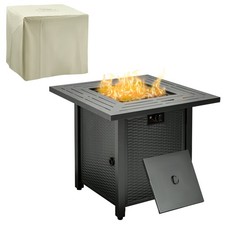 Image of Outsunny Outdoor Propane Gas Fire Pit Table w/ Rain Cover, 40000 BTU, Black