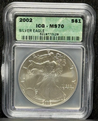 ICG MS70 2002 American Silver Eagle One Dollar Silver Coin -129