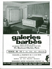 Publicité ancienne ameublement Galeries Barbès issue de magazine 1954
