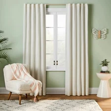 Pillowfort Cream Chambray Cotton Single Blackout & Lined Curtain Panel 42" x 63"