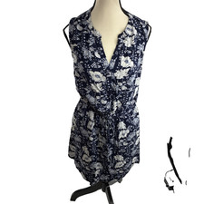 GAP Womens Dress Sleeveless Floral Drawstring Waist Blue Casual Summer M