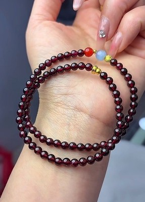 Natural Wine Red Garnet bracelet Two-layer gemstone bracelet hand string 4.8mm