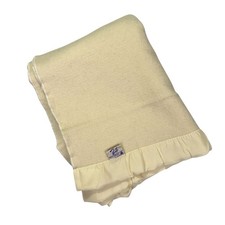 Vintage Faribo Faribault 100 Wool Blanket Twin Beige 60 x74 Warm Bedding