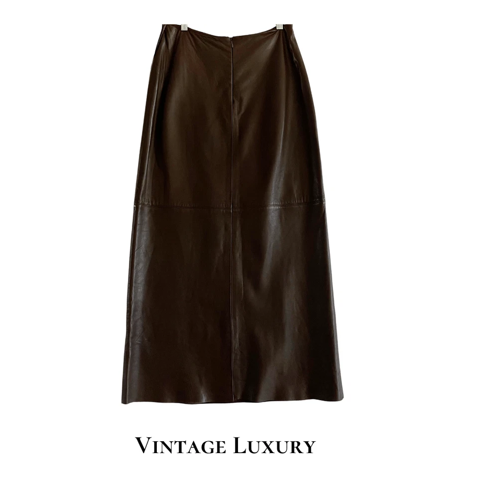 Vintage Ralph Lauren Blue Label 1990s Long Soft Leather Skirt – Size 8 – Brown - Image 2 of 4