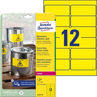 Avery Zweckform Heavy Duty Yellow Labels for Laser Printers 63.5 x 29.6 mm Yello