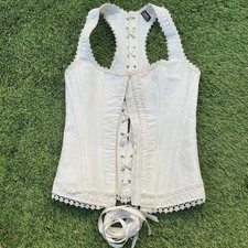 iCollection White Lace Corset Bustier Size 32 Lace Up Bridal Steampunk Costume