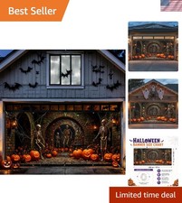 Spooky Halloween Garage Door Banner 157.5x70.9in with Skeletons Pumpkins