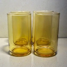 Vintage 1973 Libbey Bolero Gold Amber Juice Tumblers 6oz Set Of 4