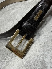 Halston Italian Calf Leather Belt Womens Large Black Textured Solid Brass Buckle