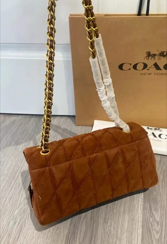 Coach Suede Tabby Shoulder Bag 26 Quilted Brass/Warm Brown CW620 NWT