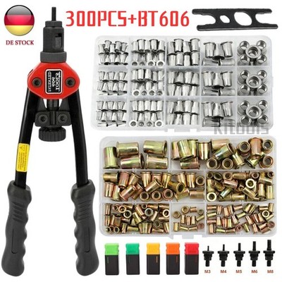 300-Tlg Edelstahl Einziehmuttern Sortiment + BT606 Nietzange für Blechmontage